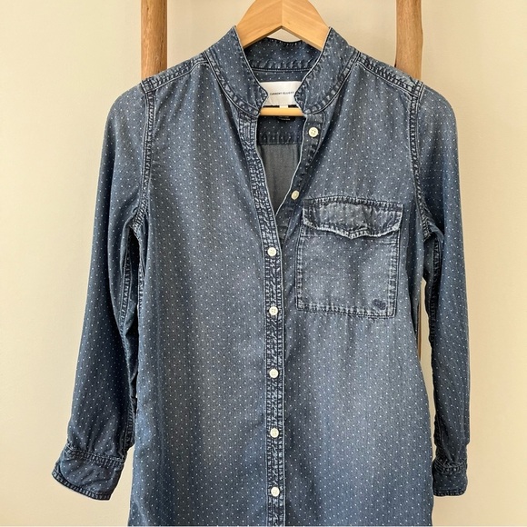 Current/Elliott Cardinal Polka Dot Denim Chambray Long Sleeve Shirt Dress Size 1 - Picture 6 of 12